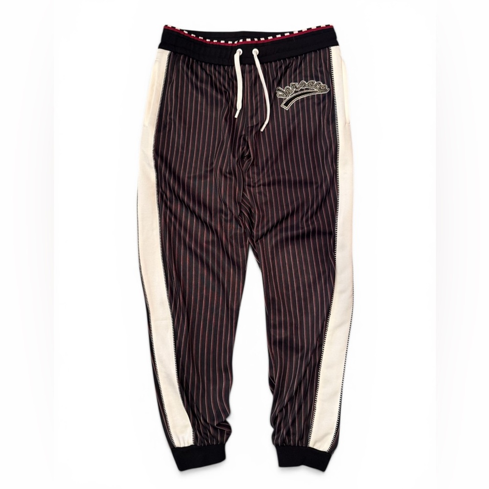 Versace Men's Black Pinstripe Track Pants with Side Stripe Size Large